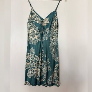 Zara Teal and Cream Patterned Dress